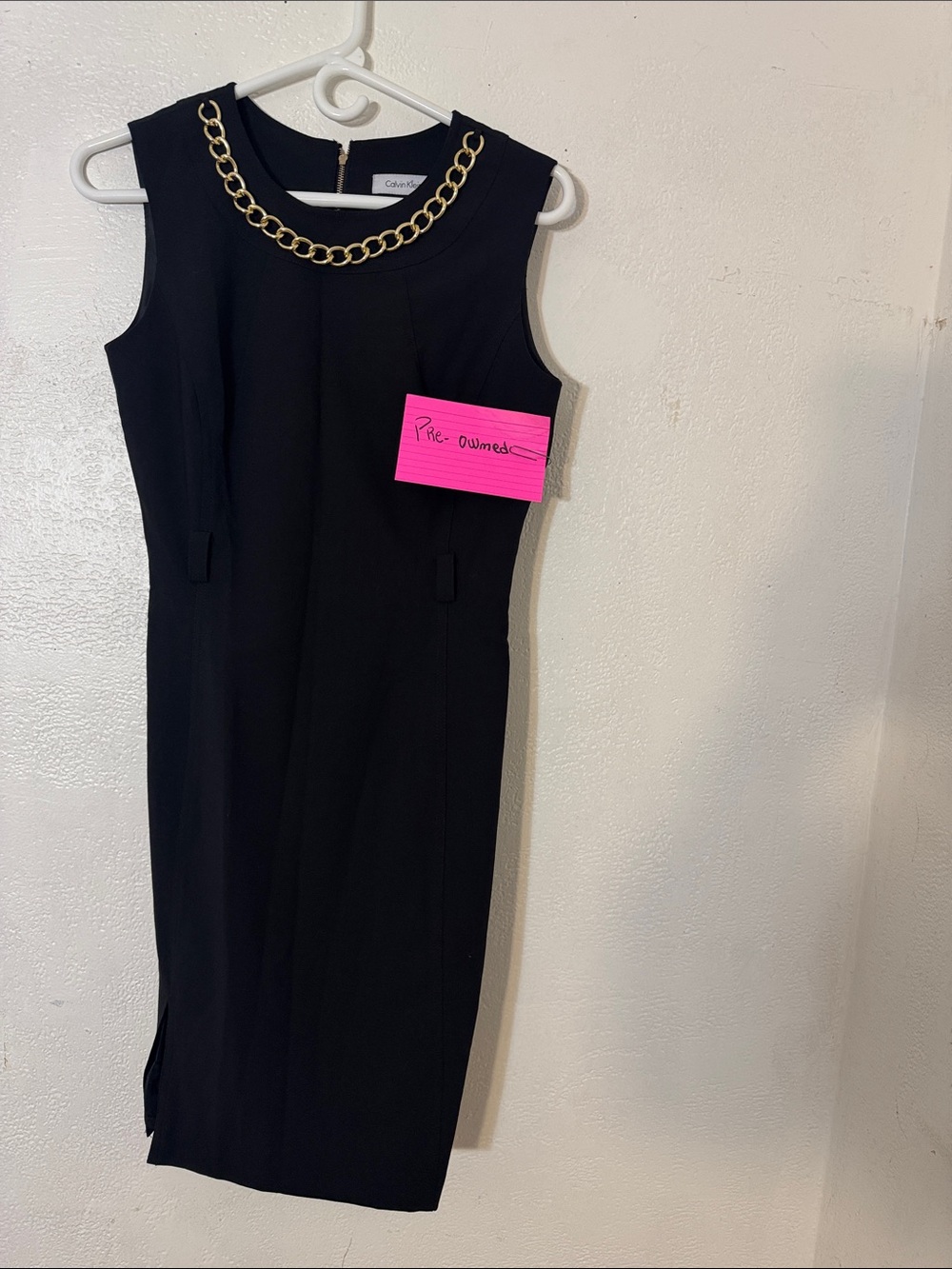 Calvin Klein Black Dress with Gold Chain Detail (no belt) size 2 pre-owned